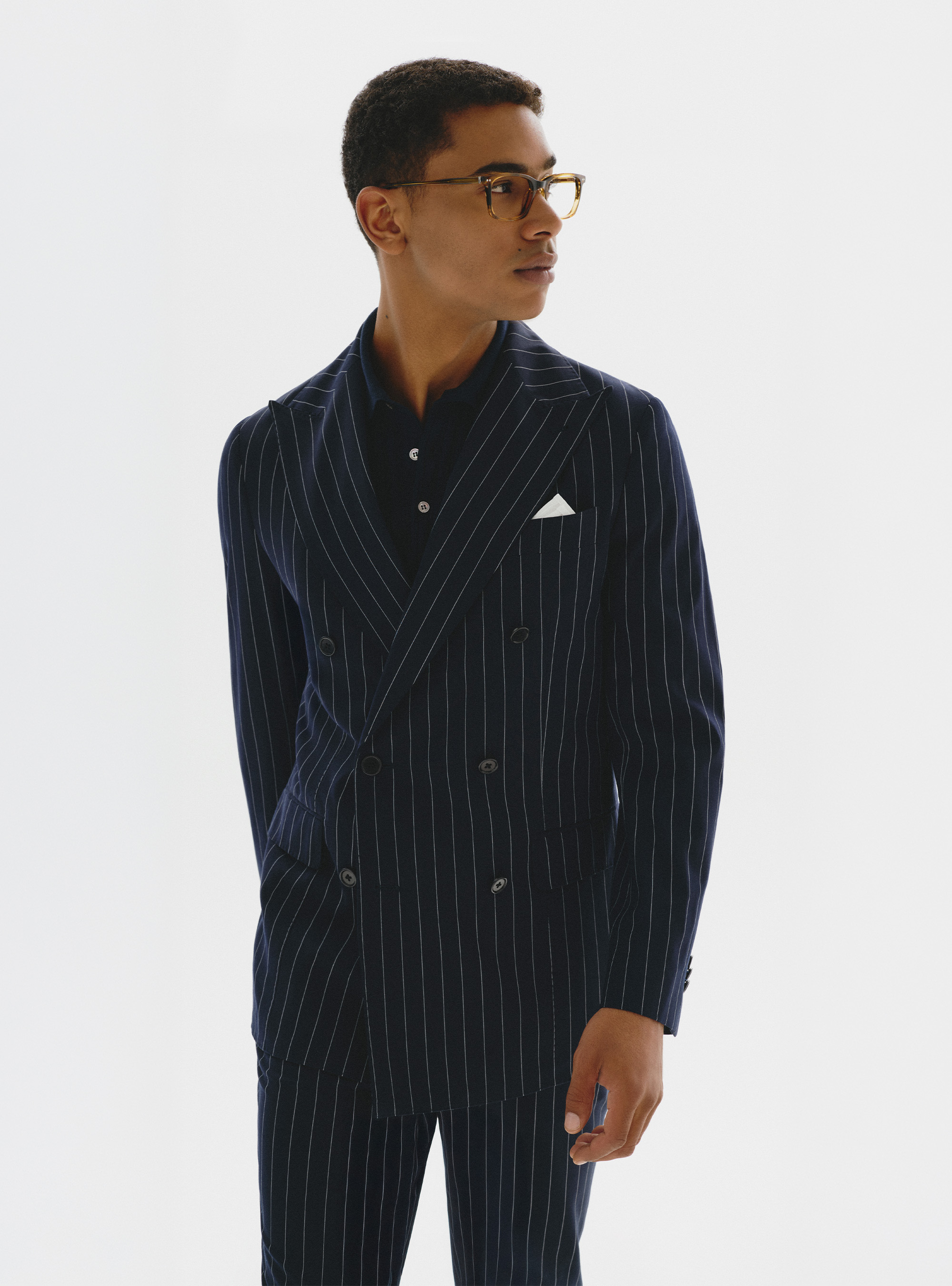 Navy slim fit pinstripe suit, 